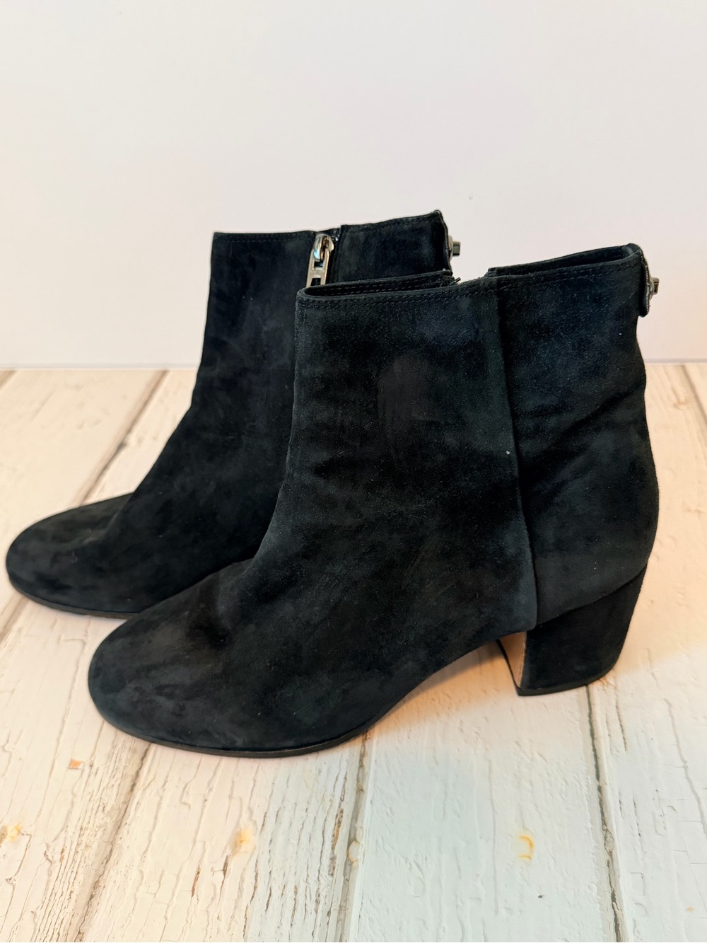 Coach Black Suede Ankle Booties with Block Heel
